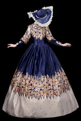 Blue Court Style High Waisted Half Sleeves Victorian Lolita Prom Dress - Product - 5