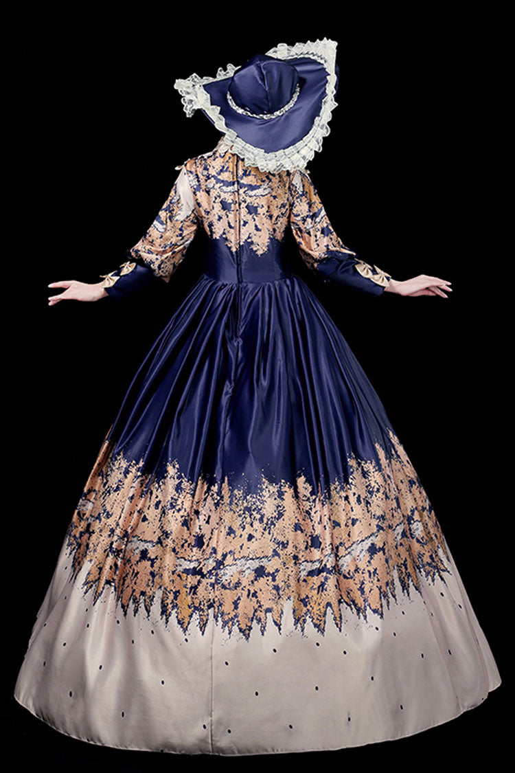 Blue Court Style High Waisted Half Sleeves Victorian Lolita Prom Dress - Product - 5