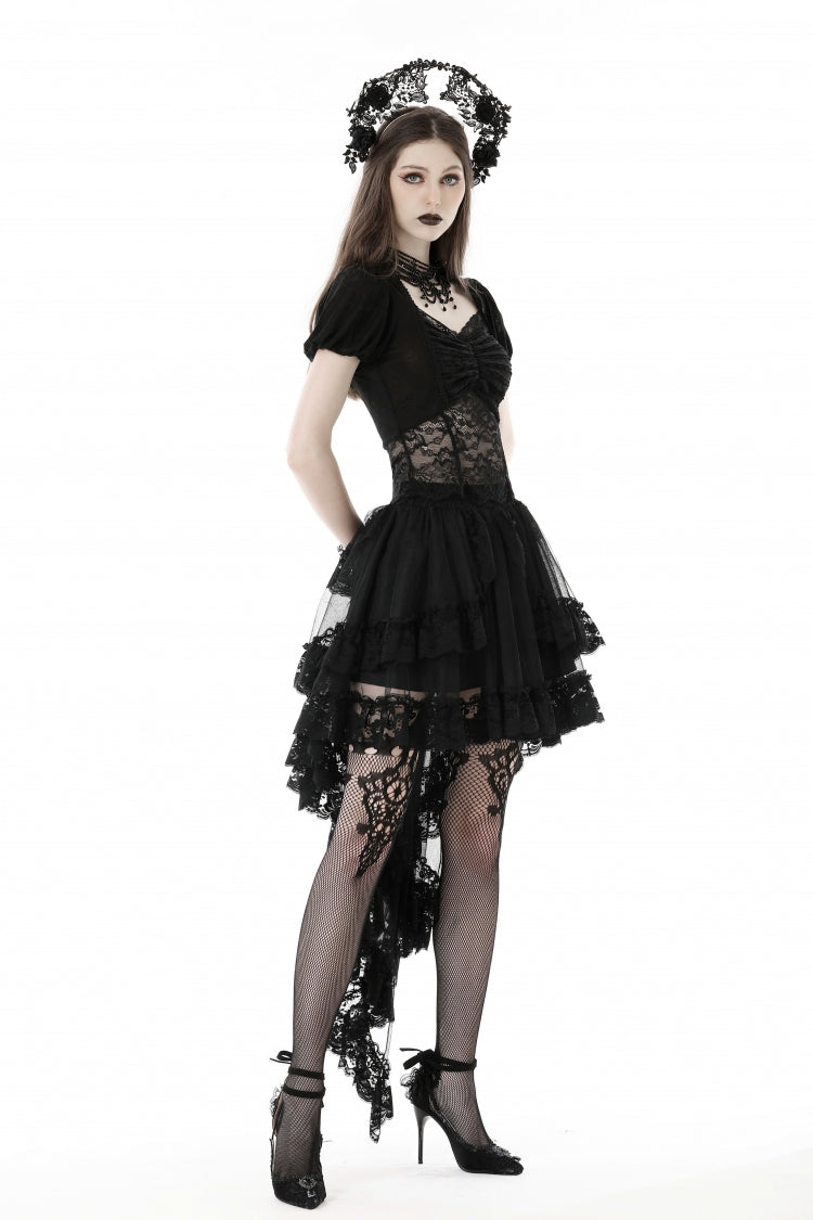 Black Multi-Layered Ruffled Lace Irregular Women's Gothic Swallow Tail Skirt - Product - 2