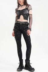 Black Skull Rivets Lace-Up Women's Punk Pants - Product - 8