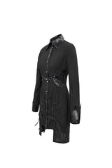 Black Vertical Suture Texture Leather Metal Buckle Design Decoration Long Women's Punk Shirt - Product - 8