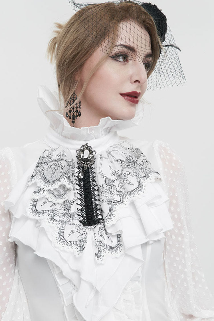 Black Ruffle Embroidered Chiffon Three Dimensional Lace with Beads In The Middle Women's Gothic Bow Tie - Product - 5