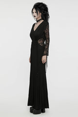 Black V Collar Long Sleeves Stitching Lace Women's Gothic Drawstring Honeymoon Dress - Product - 2