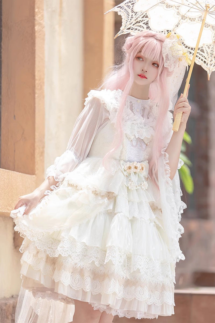 Multi-layer Sleeveless Undine's Tears Print Ruffle Hanayome Bowknot Sweet Lolita Jsk Dress 2 Colors - Product - 8