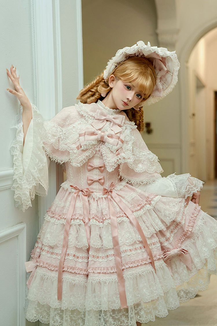 Pink [Reinas] Sleeveless Ruffle Bowknot Lace Sweet Lolita Jsk Dress - Product - 9