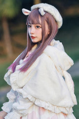 Ivory Plush Bunny Ears Bowknot Sweet Princess Lolita Cloak Coat - Product - 4