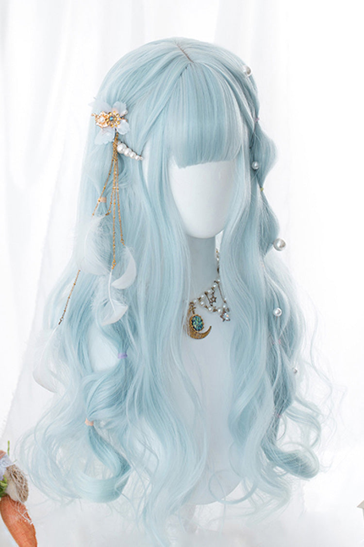 Light Blue Long Curly Hair Sweet Lolita Wig - Blue - 1