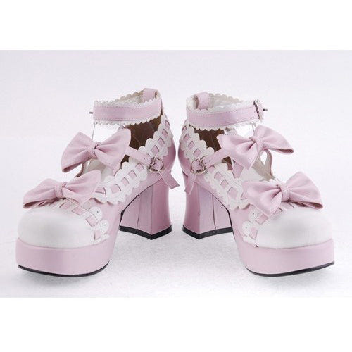 Pink Heel High Beautiful Synthetic Leather Round Straps Platform Sweet Lolita Shoes - Product - 3