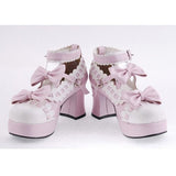 Pink Heel High Beautiful Synthetic Leather Round Straps Platform Sweet Lolita Shoes - Product - 3