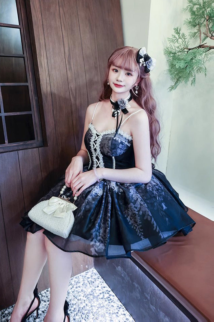 Black Sleeveless Ruffle Bowknot Gothic Princess Fish Bone Bridesmaid Lolita Jsk Dress - Product - 2