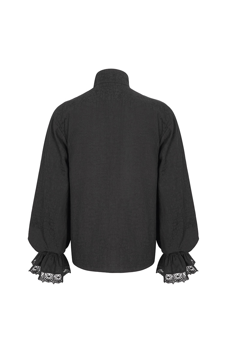 Black Puff Sleeved Stand Collar Men's Gothic Shirt With Necktie - Product - 4