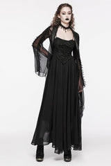 Black Floral Embroidery Lace-Up Women's Gothic Slip Dress - Product - 4
