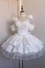 White Pray Multi-Layered Bowknot Lace Sweet Lolita Dress - White - 13