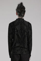 Black High Collar Long Sleeves Flocking Print Mens Gothic T-Shirt - Product - 3
