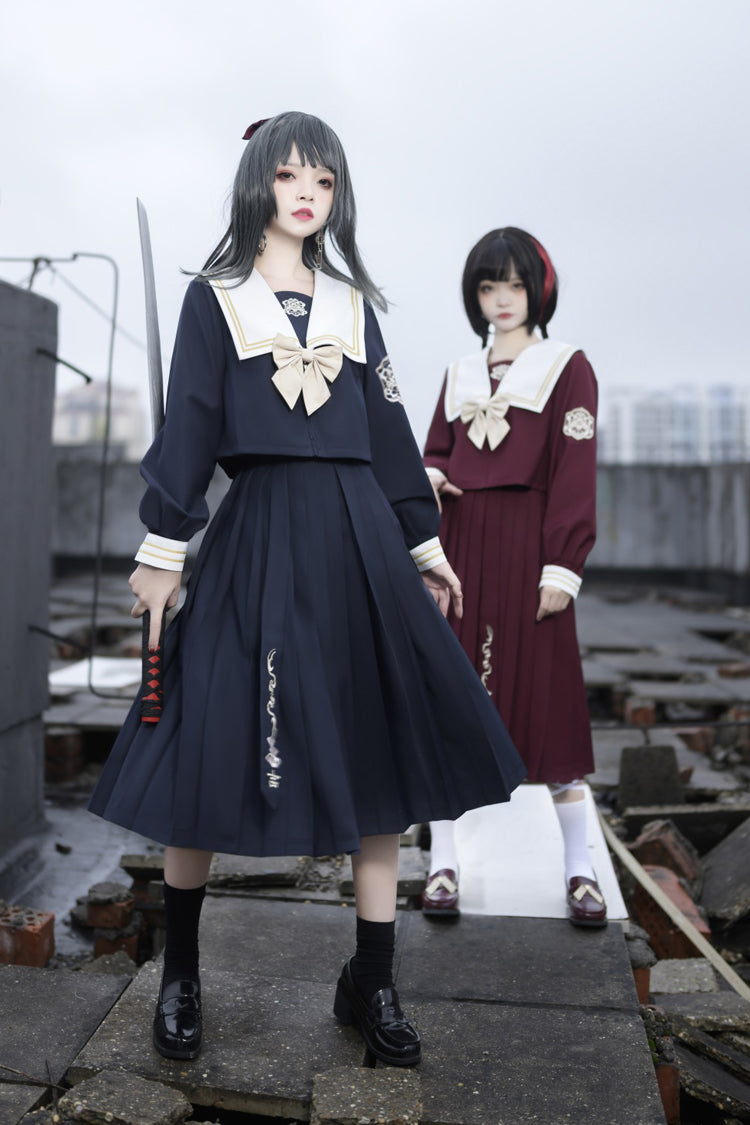 Japanese College Style Ruffle Bowknot Sweet Princess Lolita Skirt Set 2 Colors - Product - 3