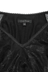Black Long Plunging Batwing Sleeves Hollow Embroidery Women's Punk Dress - Product - 5