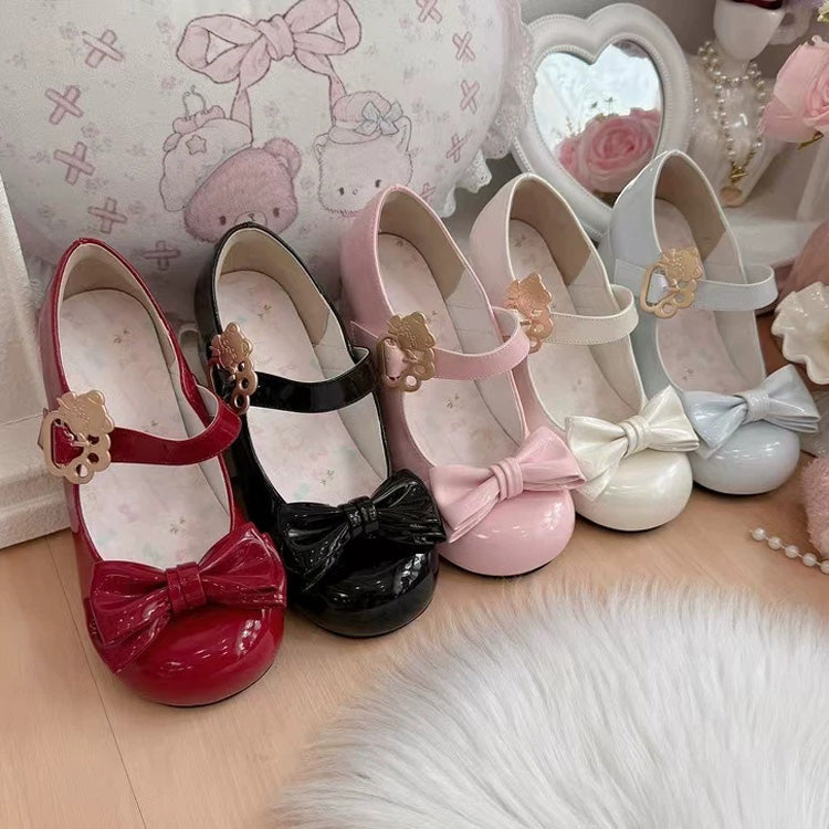 Cute Cat Element Single-Strap Buckle Round-Toe Bow Mary Jane Shoes 2 Heel Heights - Product - 3