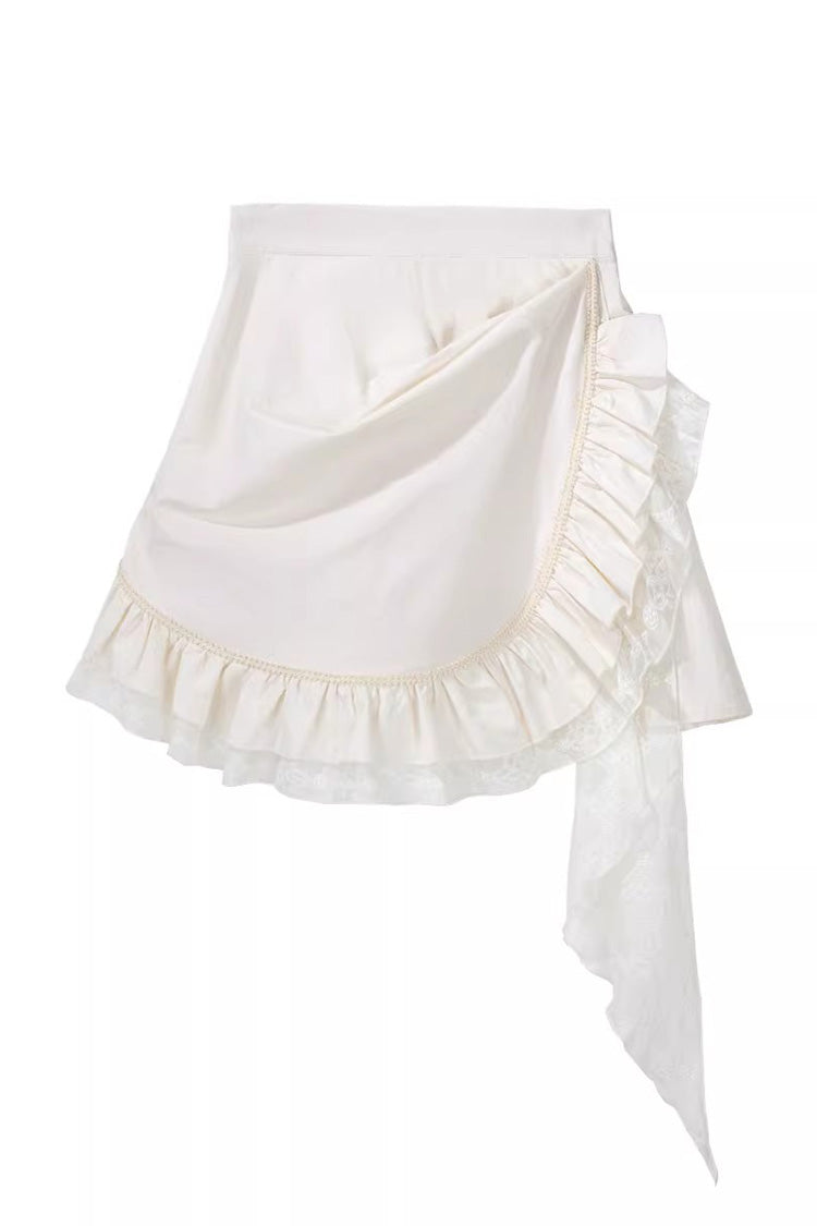 White/Brown [Time Capsule Pirate Style] Long Sleeves Ruffled Irregular Gothic Vintage Elegant Lolita Skirt Set - Skirt(Only) - 11