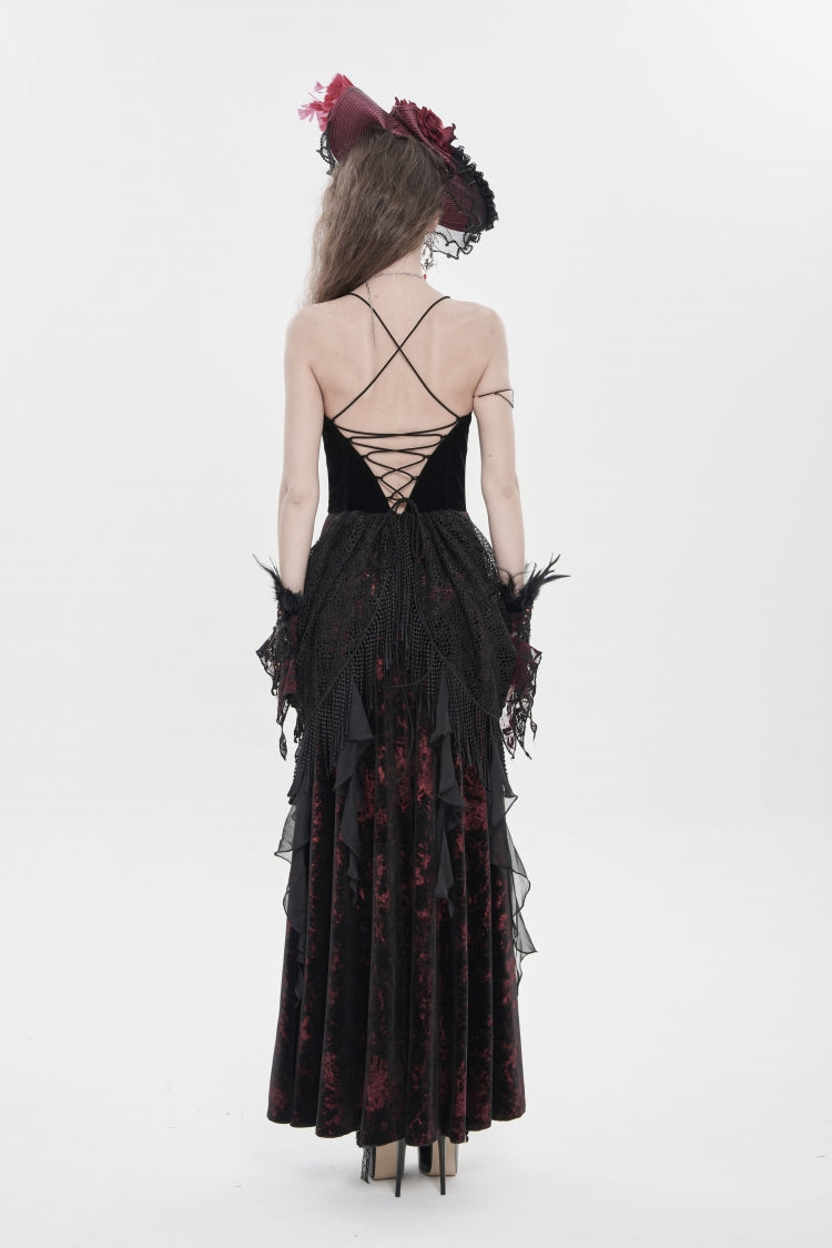 Black/Red Sleeveless Multi-Layered Hanayome Lace Lace-Up Women's Gothic  Wedding Dress Printed Tassels Lace-up Slip Dress - Product - 2