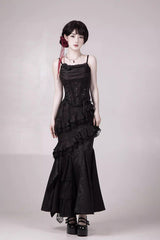 Black  [Letters & Poems · Twilight] Multi-Layered Jacquard Ruffled Witch Gothic Lolita Skirt 2 Versions - Product - 19