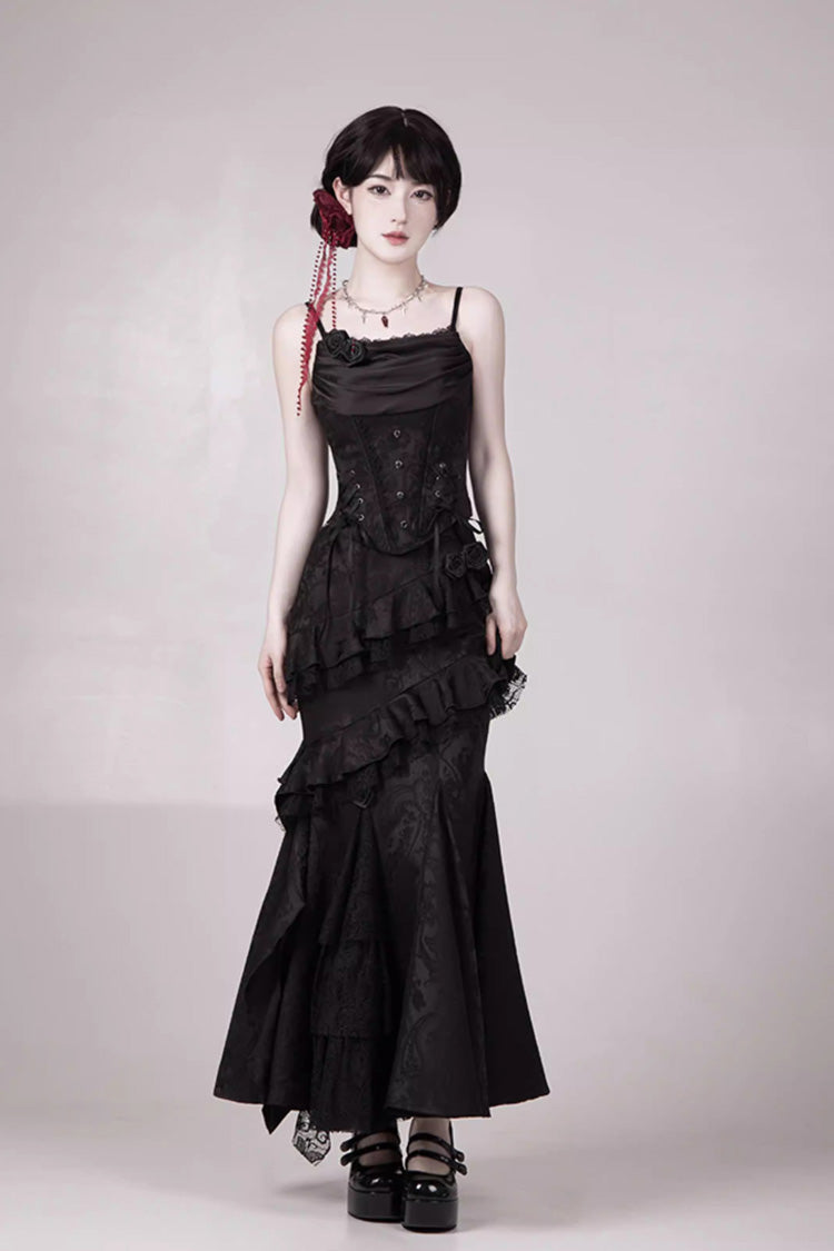 Black  [Letters & Poems · Twilight] Multi-Layered Jacquard Ruffled Witch Gothic Lolita Skirt 2 Versions - Product - 19