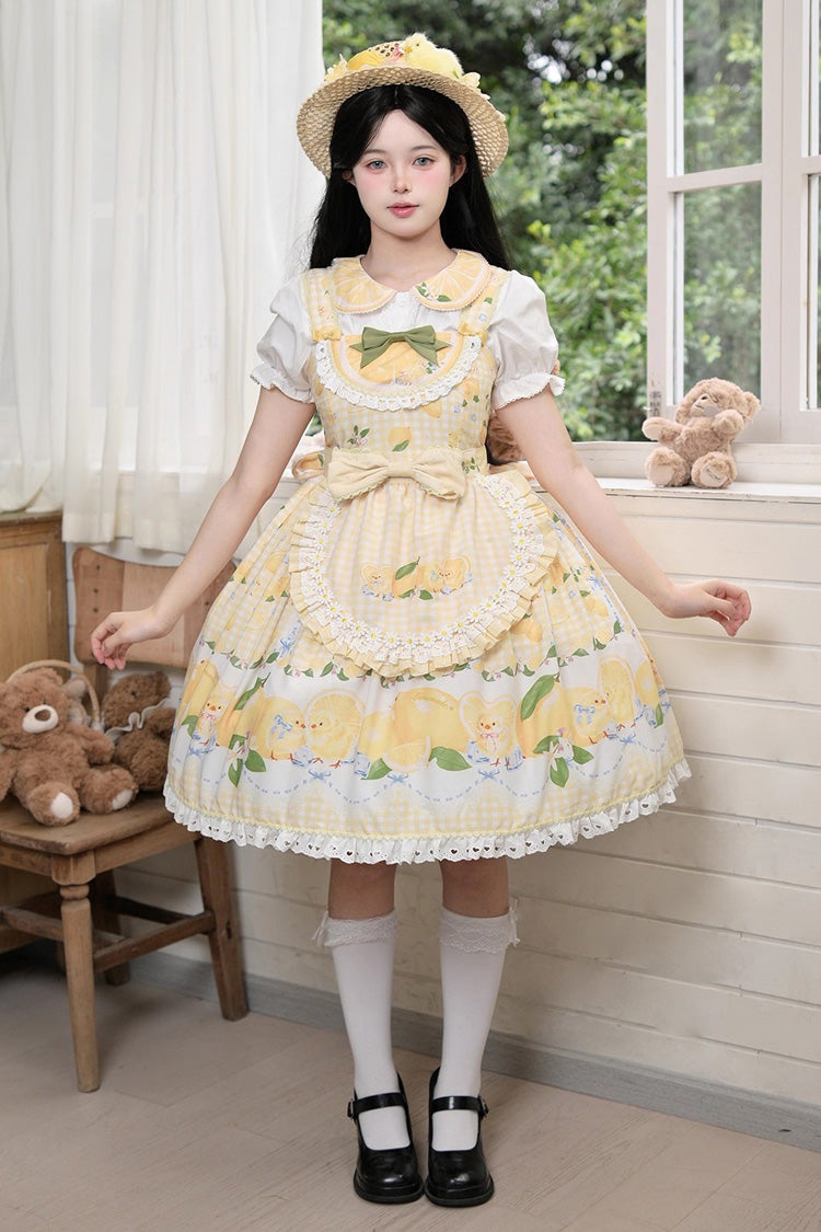 Yellow [Lemon Chicken] Print Ruffle Bowknot Lace Sweet Lolita Jsk Dress - Yellow - 1