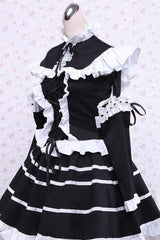 Black Cotton Stand Collar Long Sleeves Ruffled Bowknot Gothic Lolita Dress - Product - 3