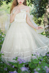 Beige Small Ballet High Waisted Bowknot Chiffon Long Version Sweet Lolita JSK Dress - Beige - 1