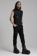 Black Sleeveless Bucke-up Zip Men's Punk Vest - Product - 4