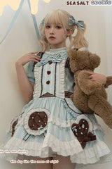 Light Blue Sea Salt Cookies Short Sleeves Print Ruffle Bowknot Sweet Lolita Dress - Product - 2