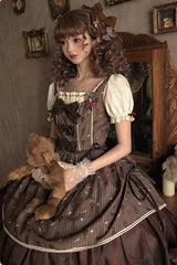 Brown Moro Coco [Hot Air Balloon] Print Ruffle Bowknot Sweet Elegant Princess Lolita Dress - Product - 8
