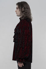 Black/Red Long Sleeves Ruffle Lace-Up Men's Gothic Blouse - Product - 2