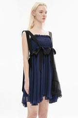 Blue Strap Big Bow Streamer Super Cool Stitching Lace Suspender Women's Gothic Dress - Product - 2