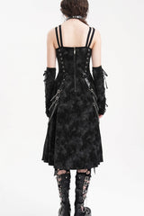 Black Chains Rings Lace-Up Women's Gothic Slip Dress with Gloves - Product - 6
