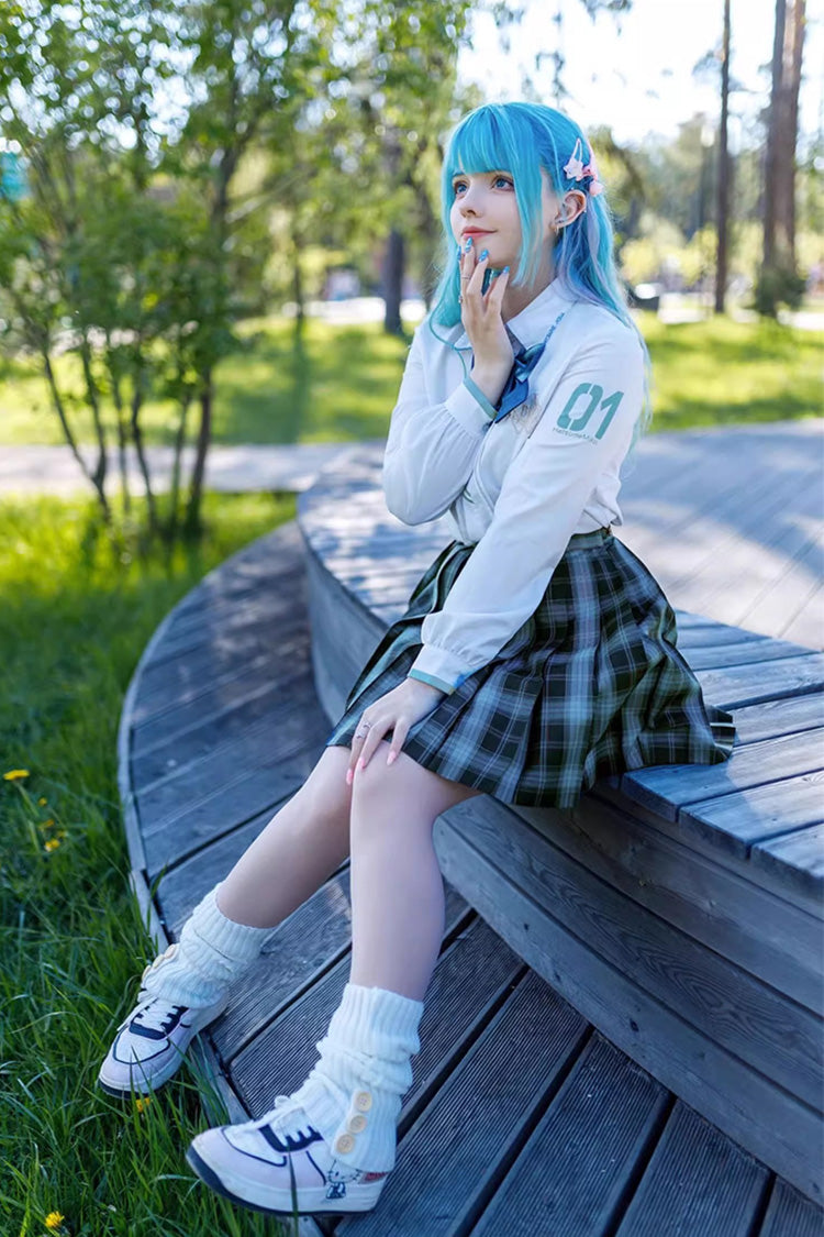 Blue/Green Plaid Print Sweet Japanese School Pleated Skirt - Product - 2