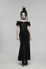Black Embroidered Lace-Up Slim Women's Gothic Elegant Long Skirt - Black - 1
