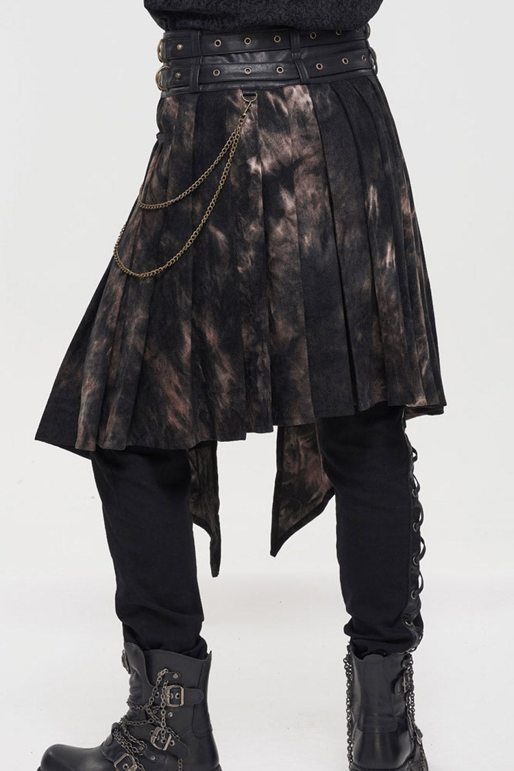 Bronze Gothic Belt Design Chain Decoration Corduroy Tie-Dye Men's Skirt - Product - 2