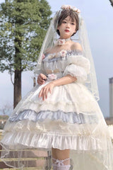 Grey/Blue [Spring of Boliya] Long Sleeves Multi-Layered Ruffle Bowknot Lace Lace-Up Sweet Princess Lolita Dress - Product - 2