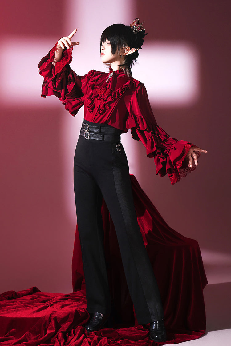 Black [Day and Night Song] Long Sleeves Ruffle Ouji Gothic Lolita Skirt Blouse - Product - 2