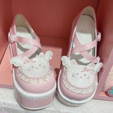 Cat Design Ruffled Cross Strap Round-Toe Daily Sweet Lolita Platform Shoes 4 Colors - Pink - 2