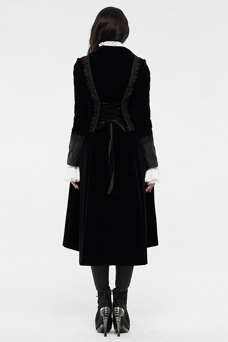Black Long Sleeves Jacquard Slim Women's Gothic Coat - Product - 3