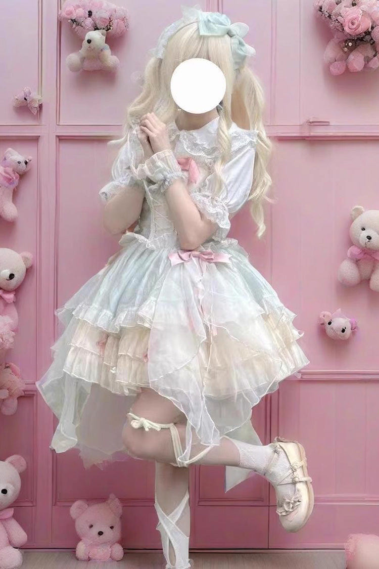 Green [Camellia Love] Sleeveless Triple-Layered Ruffle Bowknot Lace Sweet Princess Lolita Jsk Dress - Product - 5