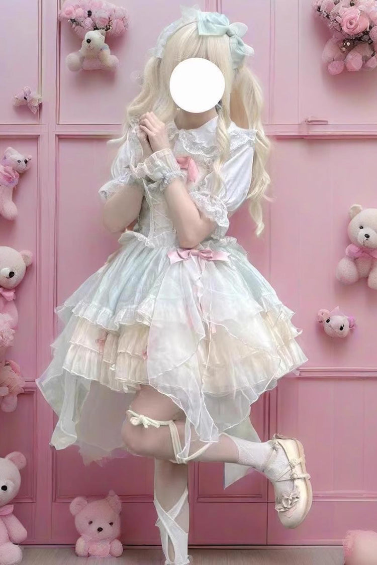Green [Camellia Love] Sleeveless Triple-Layered Ruffle Bowknot Lace Sweet Princess Lolita Jsk Dress - Product - 5