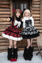 [Letters & Poems · Snowy Night Serenade] Triple-Layered Print Ruffle Bowknot Sweet Lolita Jsk Dress Set 2 Colors - Product - 6
