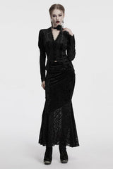 Black Batwing Hollow Embroidery Stitching Lace Women's Gothic Fishtailed Skirt - Product - 4