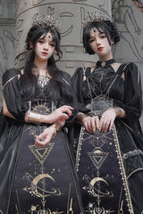 Black [Nightmare of Horus] Print Ruffle Hot Stamping Gothic Gorgeous Lolita Jsk Short Dress - Product - 5