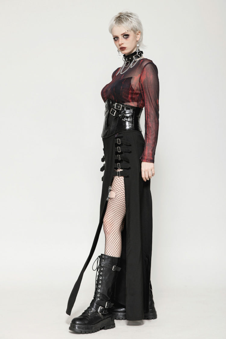 Black Lace-Up Buckled Women's Punk Patent Leather Underbust Corset - Product - 9