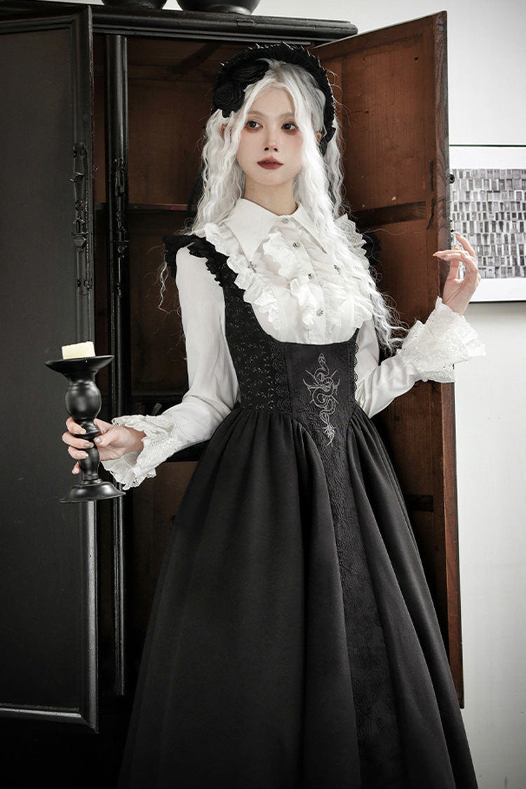 Black Cross Snake Pattern Print Embroidery Gothic Lolita Strap Dress - Product - 9