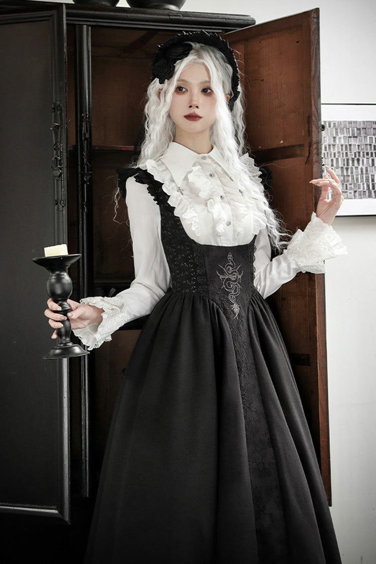 Black Cross Snake Pattern Print Embroidery Gothic Lolita Strap Dress - Product - 9