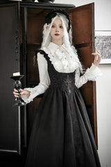 Black Cross Snake Pattern Print Embroidery Gothic Lolita Strap Dress - Product - 9